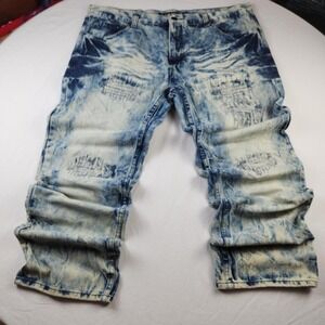 Red Ape Mens Blue Denim Jeans 42 Bleached Distressed Baggy Y2K Skater Hip Hop